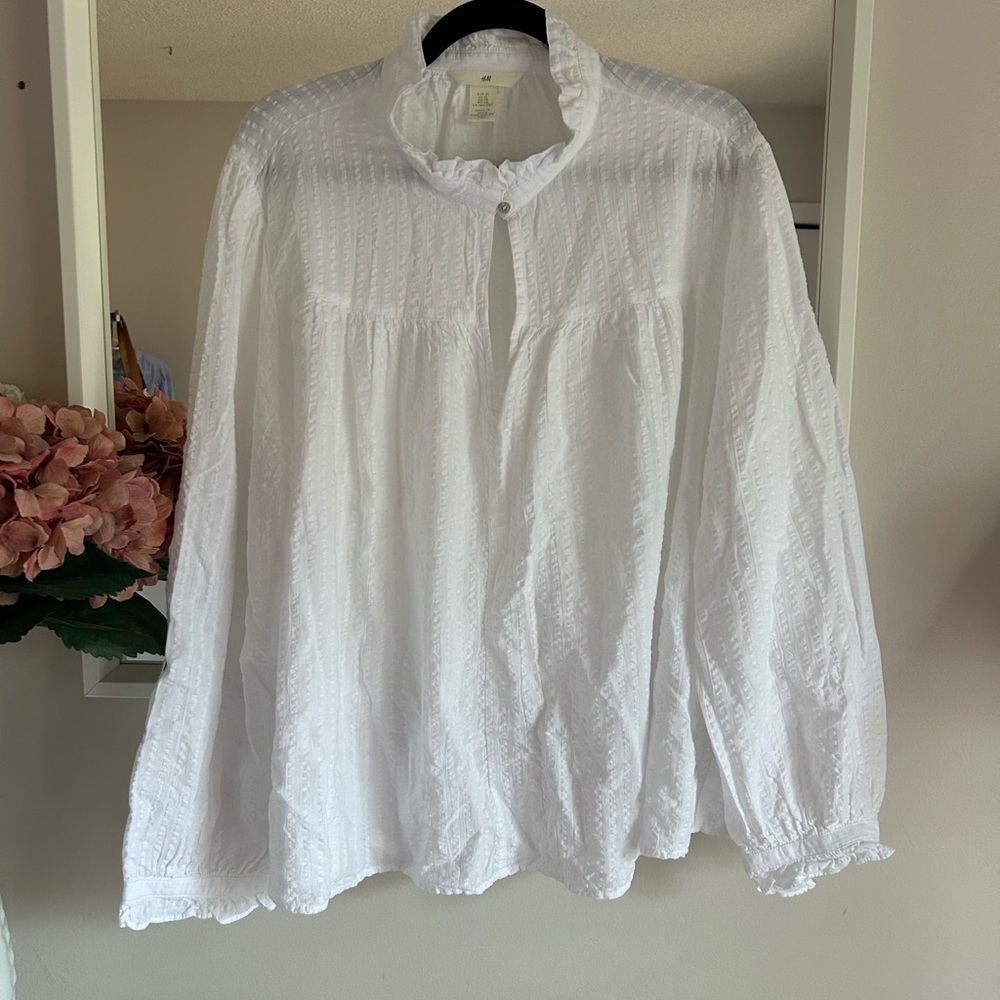 H&M White boho cotton blend smocked blouse-size XL